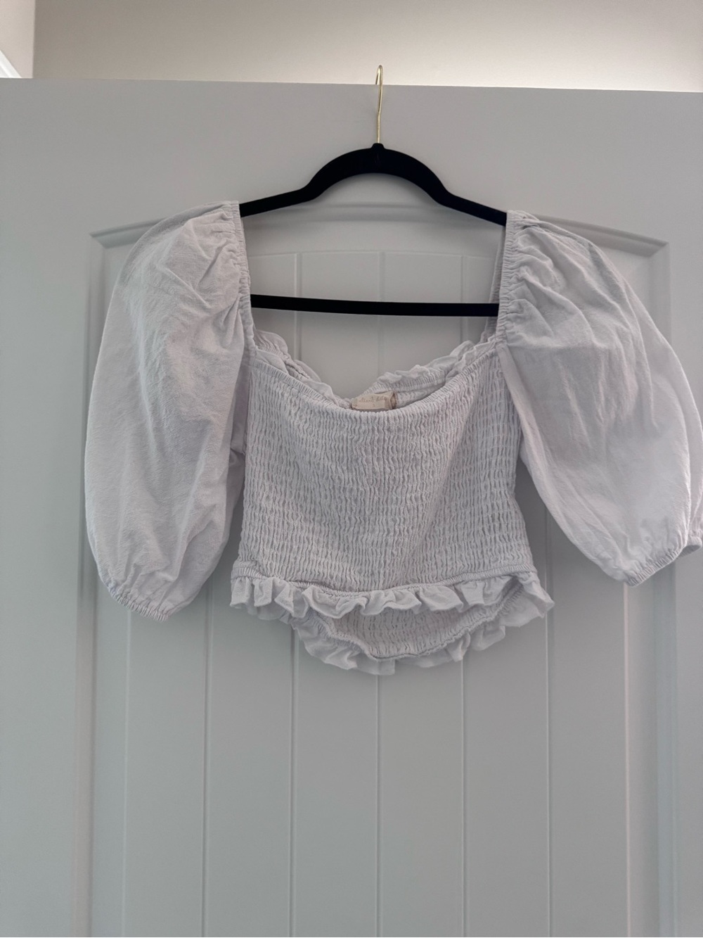 Altar'd State White Smocked Puff Sleeve Crop Top